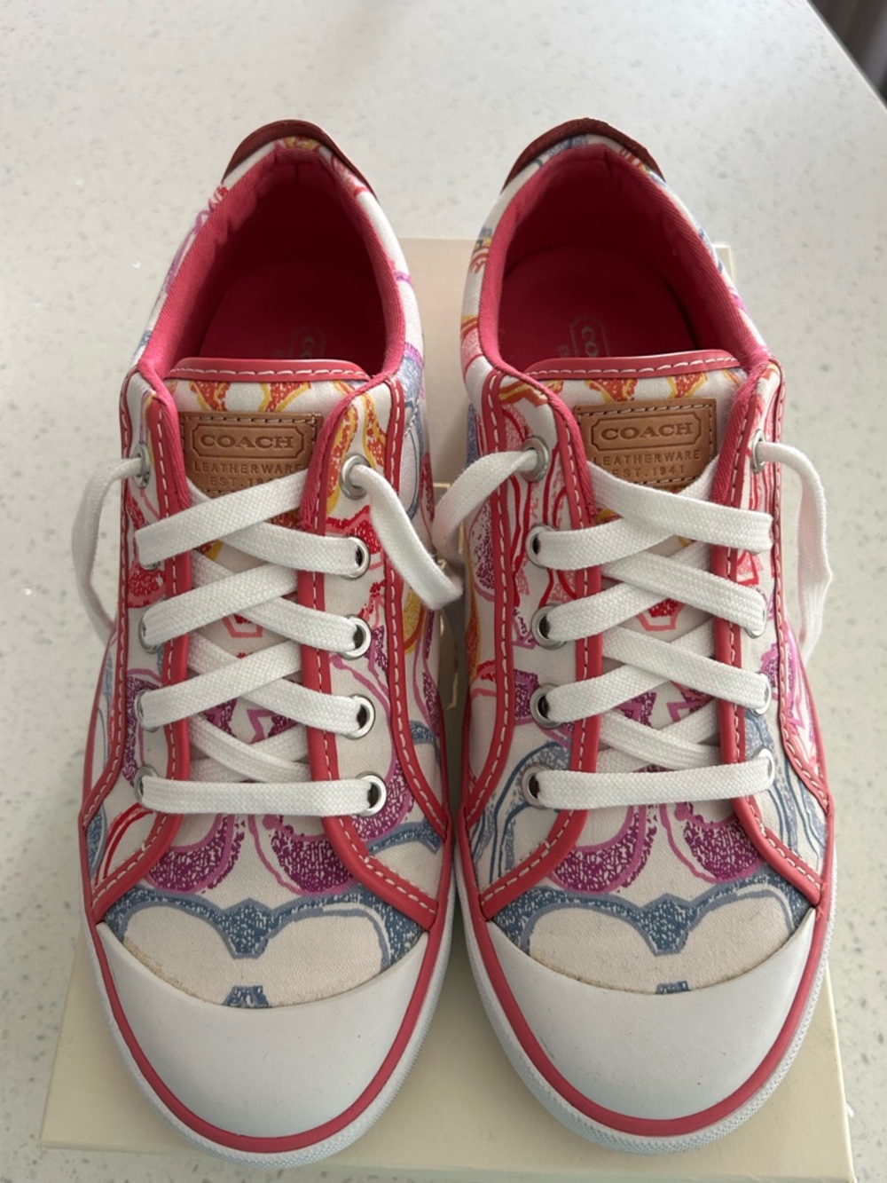 Coach Pink Multi-Color Signature Pattern Sneakers